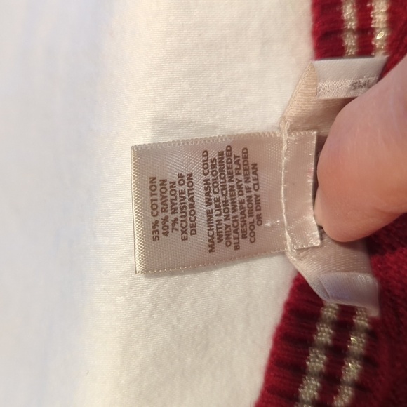 LOFT Sweater Red with Silver Stripe Long Sleeve Crew Neck Size XS - Picture 3 of 10